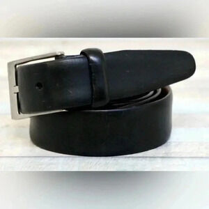Men’s Wearhouse Full Grain Italian Leather Matt Black Shiny Silver Tone Buckle